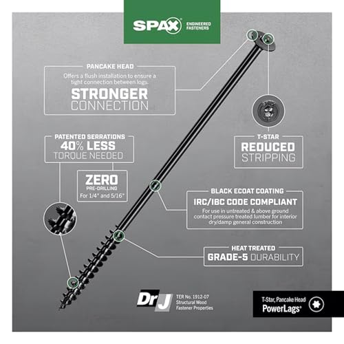 5/16" x 14" Powerlags Interior Pancake Head Structural Wood Lag Screws (250 pcs) T40 T-Star Heavy Duty - size: 5/16" x 14"