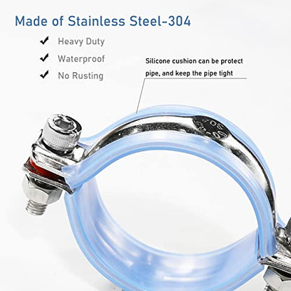 AKIHISA 2 Pcs 304 Stainless Steel Pipe Supports, Wall Mount Ceiling Mount Pipe Hanger, Pipe Holder for OD Pipe 60-65MM Adjustable Height Range 50-100mm - size: 60-65mm, style: Adjustable Height 50-100mm