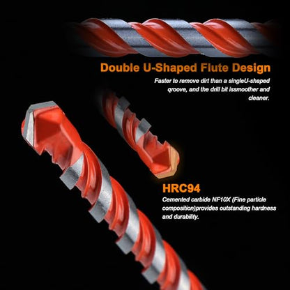 Concrete Drill Bits, 3/8" Hex Shank Masonry Bits, 5PCS - size: 3/8 in