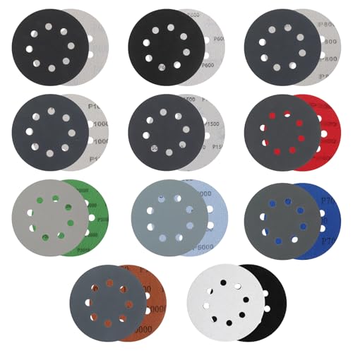100Pcs 5" 8 Hole Sanding Discs Hook and Loop with Interface Pad
