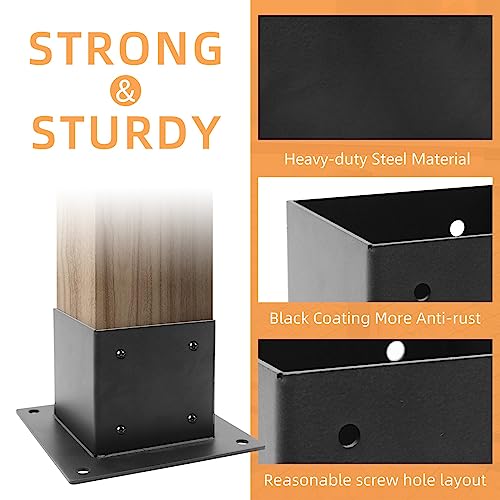 4 x 4 Deck Post Base, 8 PCS Deck Post Anchor(Inner Size 3.6" x 3.6"), Heavy Duty Steel Post Brackets, Black Powder Coated, for Deck Railing Supports Pergola Porch Post Holders - size: 8 Pcs
