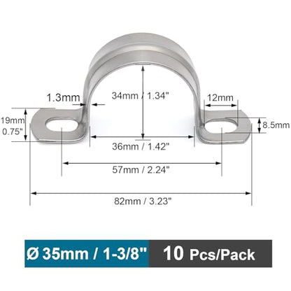 10 pcs 1-3/8" Conduit Clamp 304 SS Pipe Support U Bracket, Tube Clamp for Cable/Water Pipe, Heavy Duty Strap Clamps | OD 1-3/8" | 10 pcs - size: Ø 1-3/8"