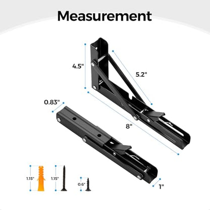 Matte Black Folding Shelf Brackets, 8 Inch, 2 Pack - size: 8 Inch