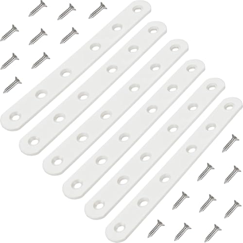 6 Pack White Flat Brackets, 6 Inch Straight Brace Mending Plate with Screws - size: 6 Pcs/ 6” x 0.8”