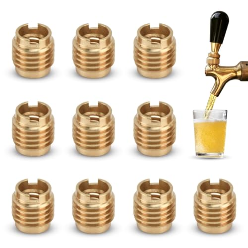 Threaded Inserts, 10 PCS Knife Threaded Insert Brass Dual-Threaded Insert for Wooden Tap Handle Beer Tap Handle Insert Homebrew Hardware Beer Tap Handles for 3/8in-16 Unc External Thread