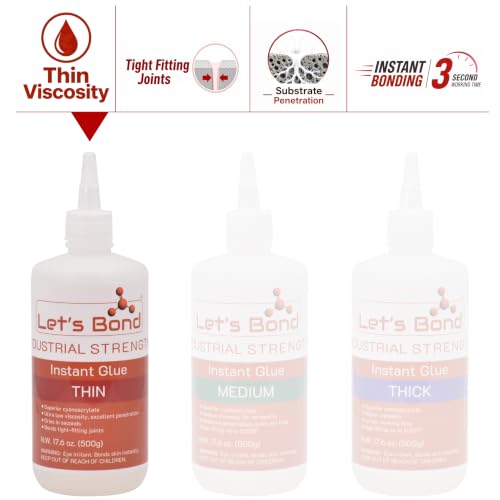 Let's Bond 17.6 oz Thin Professional Grade Instant Glue Bundle, Premium Cyanoacrylate, 5 CPS - size: 17.6 oz Bundle