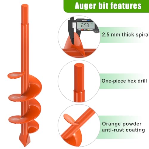 Insaga Auger Drill Bit for Planting 2 x 9'', Spiral Garden Auger Post Hole Digger, Drill Augers Earth for Digging Holes fits 3/8'' Hex Drive Drill, Perfect for Planting Bulbs and Potted Plants - size: 2x9''