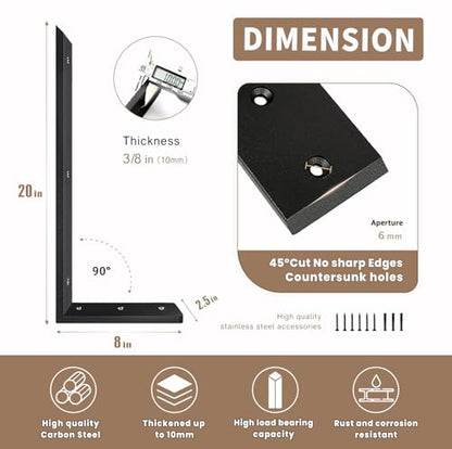 Countertop Support Bracket 20 Inch 3 Pack Countertop Bracket for Granite 3/8" Thick 20"x8"x2.5" Heavy Duty L Brackets Shelf Brackets Metal Corbels for Quartz/Granite/Wood/Concret/ Laminate Countertops - size: 20 Inch, style: black-3 pack