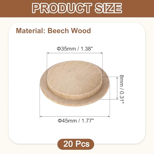 uxcell 20Pcs Wood Button Plugs, 35mm / 1.38" Hardwood Screw Hole Plug Mushroom Wooden Caps Buttons Beech Wood Plug for Furniture Woodworking Craft Decor (45mm x 35mm) - size: 45mm x 35mm