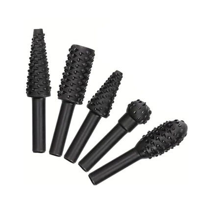 5 Piece Wood Carving Burr Set for Drill, Rotary Rasp Bit Set for Wood, Woodworking Shaping Grinding Tool, Rotary File Set for Wood Carving, Drill Attachment Wood Carving Bits
