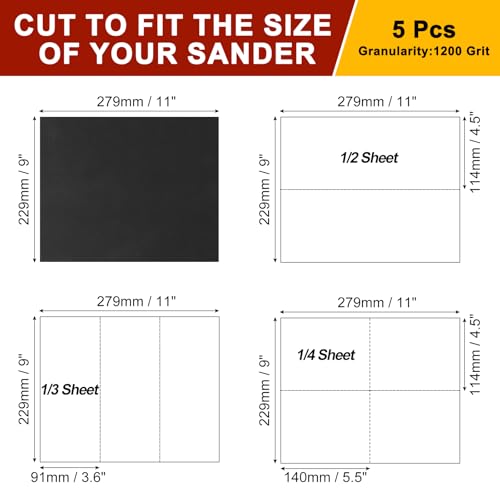 Sandpapers 9x11 5Pcs 1200Grit Silicon Carbide - size: 1200 Grit