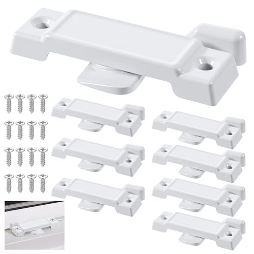 8 Pack Window Sash Locks, 2-1/4” Mounting Hole Centers Sash Lock with Screws, Sliding Window Locks Replacement Broken for Vertical and Horizontal Sliding Windows Double Hung Windows(White)