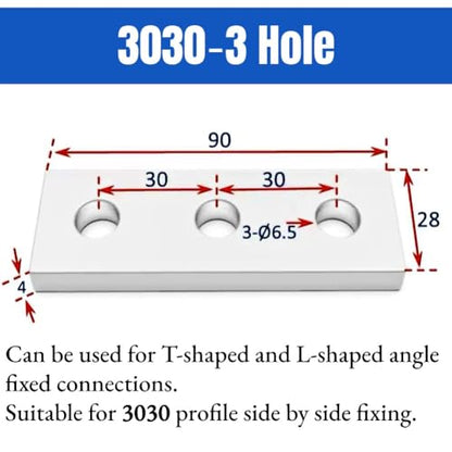 10pcs Flat Mending Plates, Straight Braces Aluminum Heavy Duty Mending Joining Plates Repair Fixing Bracket Connector(3030-3 Hole)
