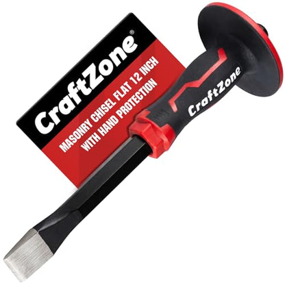 Masonry Chisel, Heavy Duty Flat End Rock Concrete Mortar Stone Brick Chisel with Protective Hand Guard for Breaking Carving Splitting Cutting Mason Tools (12-Inch) - size: 12in