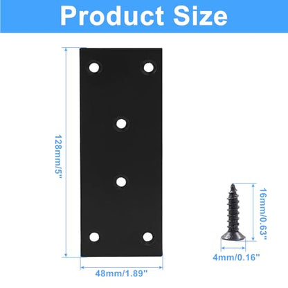 Bonsicoky 4 Pcs Flat Straight Brace Brackets, Black, 5" x 2" - size: 5" x 2" - 4 PCS, style: Black