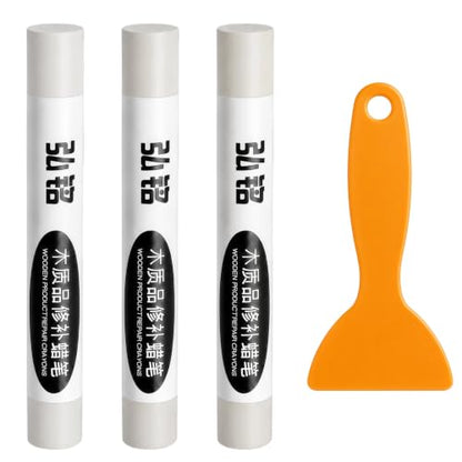 3 Colors Wood Filler Sticks, Grayish White Series, with Scraper - color: Grayish White Series