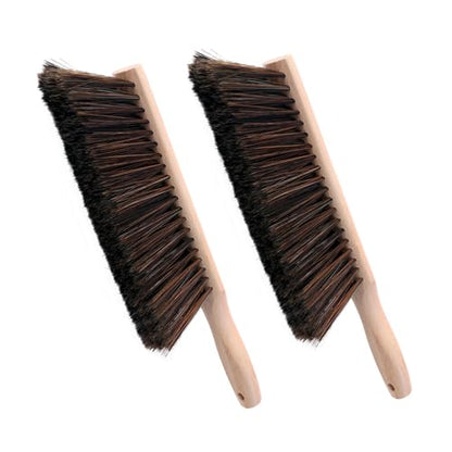 Soft Bristle Hand Broom Wood Handle for Shop Bench 14" (2pcs Brown) - color: 2 Brown