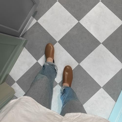 Grey & White Modern Peel & Stick Flooring Roll - 15.7" x 19.68 ft - color: Modern Tile, size: 15.7" x 236"