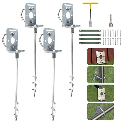 NACETURE 18 Inch Screw-In Ground Anchors with L Brackets, 4 Pack
