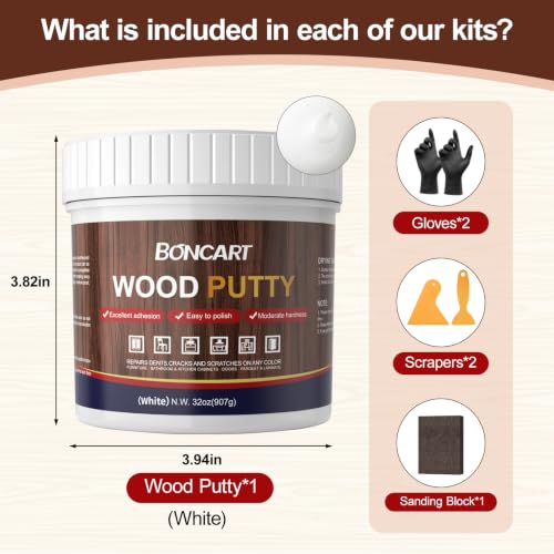 Boncart Wood Filler, 32 OZ White Wood Putty - color: 32OZ White