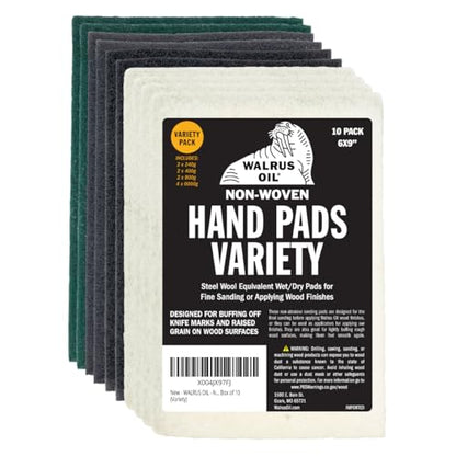 WALRUS OIL - Nonwoven Sanding/Polishing Pads for Woodworking and Metal Buffing, Size 6"x9" - Box of 10 (Variety) - size: 6x9