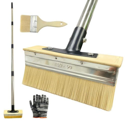 Deck Stain Brush Set - 59in Long Handle Floor Paint Applicator with Gloves