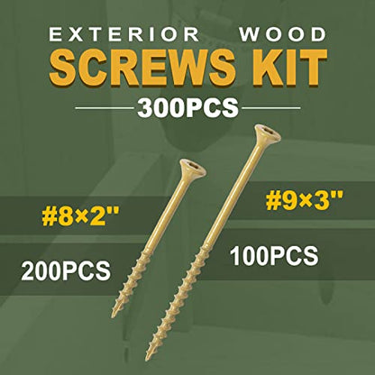 LIONMAX Wood Screws Assortment Kits 300PCS, Deck Screws 2 Size - size: #8+#9 (300pcs)