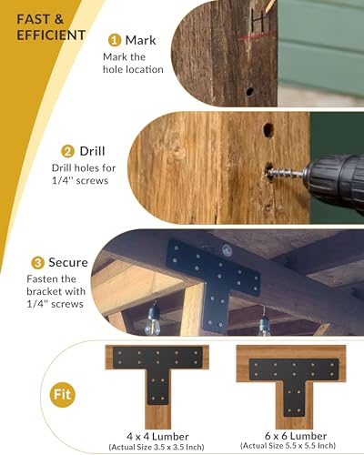 4 Pcs Ultra-Thick T Post Bracket, 12" x 8" Extreme Weatherproof Flat Mending Plate, Heavy Duty Structural Connector for 4x4 6x6 Lumber, Outdoor Pergola, Cabin & Deck Timber Framing - size: 4 Pack, style: Heavy-Duty T-Bracket