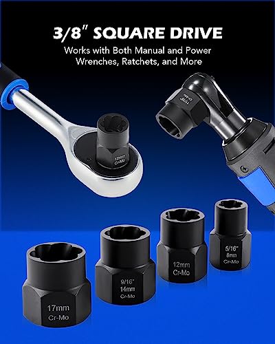 OMT Impact Nut And Bolt Extraction Tool Set, 3/8" Drive Extractor Set