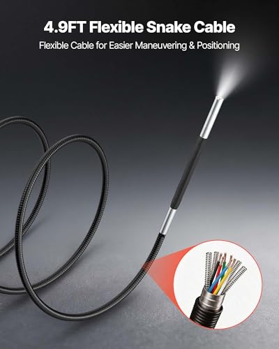 VEVOR 4-Way Articulating Endoscope with Light, 1080P HD Industrial Borescope Inspection Camera with 0.15-inch Ultra Slim Articulated Probe, Flexible Snake Scope Cam for Wall Automotive Inspect-4.9FT - size: 0.15-inch Probe
