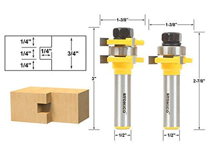 YONICO Router Bits Tongue & Groove Set 3/4-Inch 2 Bit 1/2-Inch Shank 15228 - style: Up to 3/4" Stock - 1/4" Depth - 1/2" Shank