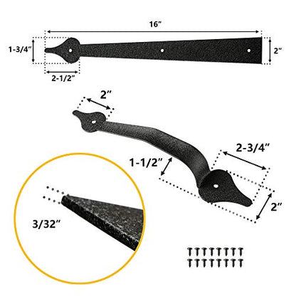 skysen Steel Garage Door Decorative Hinges Handles Accents Hardware kit Screw Mount,Black(tckls-2 Pack)