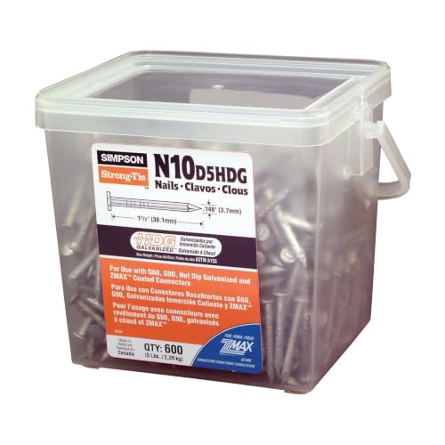 Simpson Strong-Tie N10D5HDG-R Strong-Drive SCN Smooth-Shank Connector Nail, 10d x 1-1/2 in. x 0.148 in. Shank, Hot-Dip Galvanized, 4-Pack of 5 lb Tubs (Approx. 2,400 Nails Total)