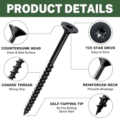 LIONMAX Deck Screws 3 Inch, Wood Screws #10 x 3, 300 PCS, Black - color: Black, size: #10 x 3"