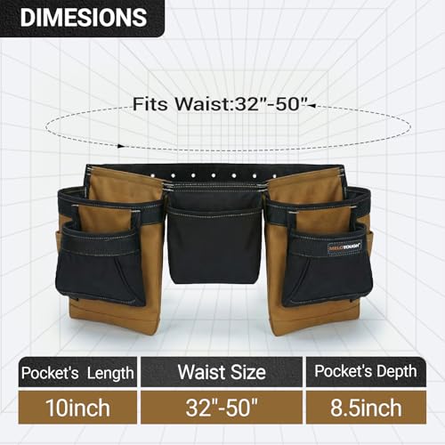 MELOTOUGH 14-Pocket Tool Belt Combo with Pouches for Electrician & Carpenter, Heavy Duty Adjustable Work Utility Belt for Men, Industrial-Grade Tool Rig Organizer, Work Apron（Brown）