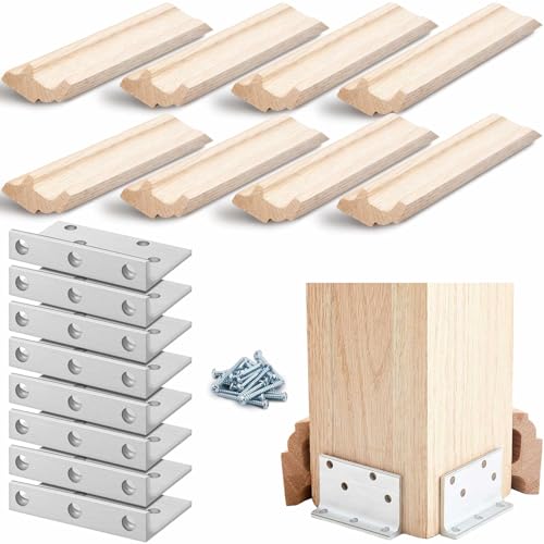 Blulu 2 Set 6" Newel Post Mounting Kit 8 Pcs L Bracket Post Fasteners with 8 Pcs Maple Wood Skirt Trim and Screws for Square Newels Fastening Handrails Railings Balustrades to Stairs and Floors - size: 6 Inch