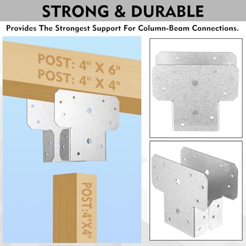 Yaocom 4 Sets T Shape Post Bracket 4x4 4x6 Post to Beam Connector, Silver - color: Silver