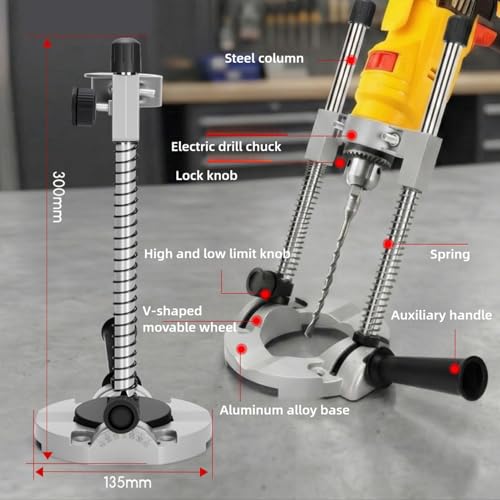 Drill Guide, Multi Angle Press Portable Drill Guide Attachment, Adjustable Precision Drilling Jig Attachment for Drilling Angled or Straight Holes, for Woodworking