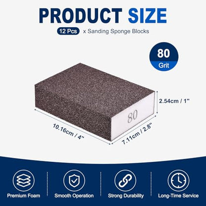 12Pcs 80Grit Sanding Sponges, Wet Dry Sanding Blocks - size: 80Grit