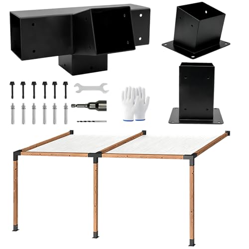 3Pcs 30° Lean Pergola Kit 4x4,4-Way Slanted Pergola Roof Bracket,Post Base-Angled 4x4 Wood Post Bracket DIY Gazebo Brackets-Hardware Kit for Outdoor Wood Beam Post Sunroom Carport Cabin.