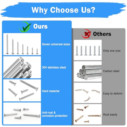 220 Pcs Wood Screws Assortment Kit, 304 Stainless Steel Screws, Phillips Drive Flat Head, Wood Screws, Screws Assortment Kit, Screw Set, 7 Sizes (2", 1-1/2", 1-1/4", 1", 3/4", 5/8", 1/2") - size: #6 #8 220PCS