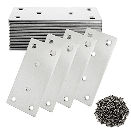 CYEAH 30 PCS Flat Brackets Mending Plates 4"x2" Heavy Duty Stainless Steel Bracket, Straight Fixing Mending Bracket Plates for Furniture, Wood, Shelves, Cabinet, 50X100X2MM