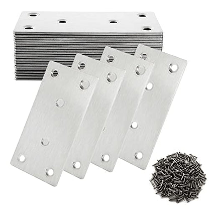 CYEAH 30 PCS Flat Brackets Mending Plates 4"x2" Heavy Duty Stainless Steel Bracket, Straight Fixing Mending Bracket Plates for Furniture, Wood, Shelves, Cabinet, 50X100X2MM
