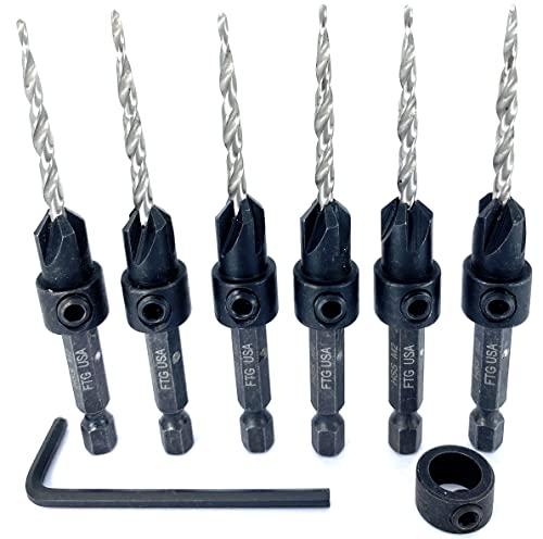 FTG USA 6 Pc #6 (9/64"") Tapered Countersink Drill Bit Set with 1 Stop - size: #6, style: Same Sort 6 Pc