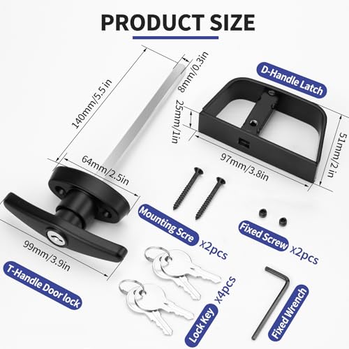 Shed Door Lock Latch, 5-1/2 Inch Stem Shed Door T Handle Lock with 4 Keys Hardware Set for Storage Barn Camper RV Garage, Fits on 4-1/2" Max Thickness - size: 5½ Inch Stem 1 PACK