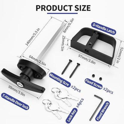 Shed Door Lock Latch, 5-1/2 Inch Stem Shed Door T Handle Lock with 4 Keys Hardware Set for Storage Barn Camper RV Garage, Fits on 4-1/2" Max Thickness - size: 5½ Inch Stem 1 PACK