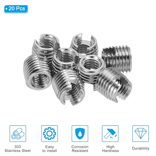 PATIKIL Self-Tapping Threaded Inserts, 20 Pcs M4 x M6.5 x 6mm 303 Stainless Steel Thread Adapter Reducer Slotted Screw Repair Inserts Nuts Sleeve - size: M4 x M6.5 x 6mm