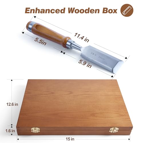 10Pcs CR-V60 Steel Wood Chisel Set with Sharpening Kit & Wooden Storage Box
