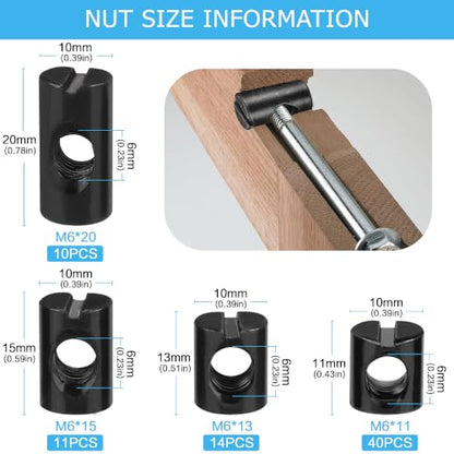 75PCS Black M6 Barrel Nuts Cross Dowel Slotted Nuts Bed Crib Screws Kit