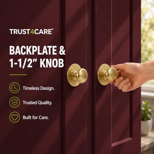 trust4care 4-Pack 2.3" Brushed Gold Backplates of Bifold Closet Door Knob - color: Brushed Brass, size: Set of 4